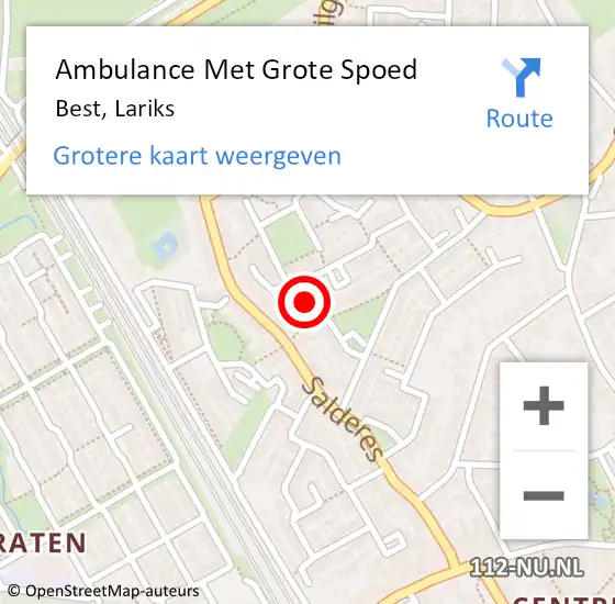 Locatie op kaart van de 112 melding: Ambulance Met Grote Spoed Naar Best, Lariks op 23 september 2015 08:53