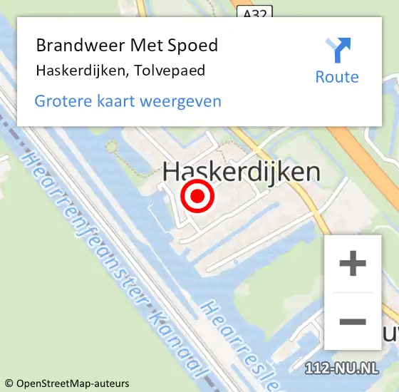 Locatie op kaart van de 112 melding: Brandweer Met Spoed Naar Haskerdijken, Tolvepaed op 23 september 2015 09:10