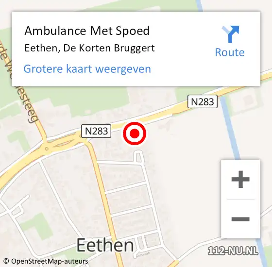 Locatie op kaart van de 112 melding: Ambulance Met Spoed Naar Eethen, De Korten Bruggert op 23 september 2015 09:29