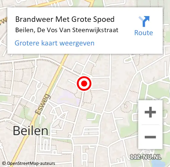 Locatie op kaart van de 112 melding: Brandweer Met Grote Spoed Naar Beilen, De Vos Van Steenwijkstraat op 23 september 2015 10:52