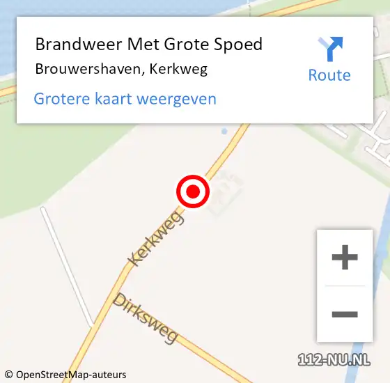 Locatie op kaart van de 112 melding: Brandweer Met Grote Spoed Naar Brouwershaven, Kerkweg op 23 september 2015 11:44