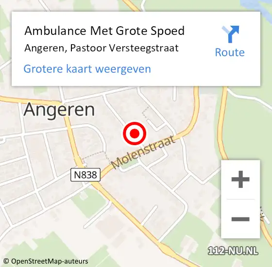 Locatie op kaart van de 112 melding: Ambulance Met Grote Spoed Naar Angeren, Pastoor Versteegstraat op 23 september 2015 12:28