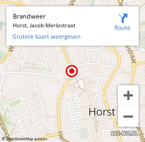 Locatie op kaart van de 112 melding: Brandweer Horst, Jacob Merlostraat op 23 september 2015 18:22