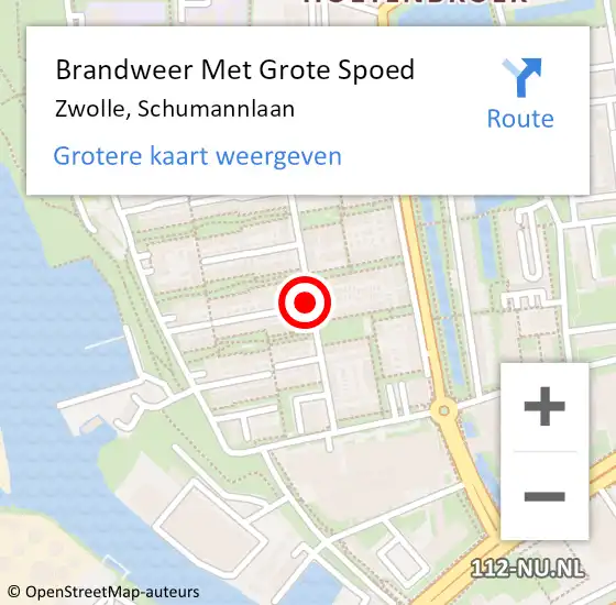 Locatie op kaart van de 112 melding: Brandweer Met Grote Spoed Naar Zwolle, Schumannlaan op 23 september 2015 20:30