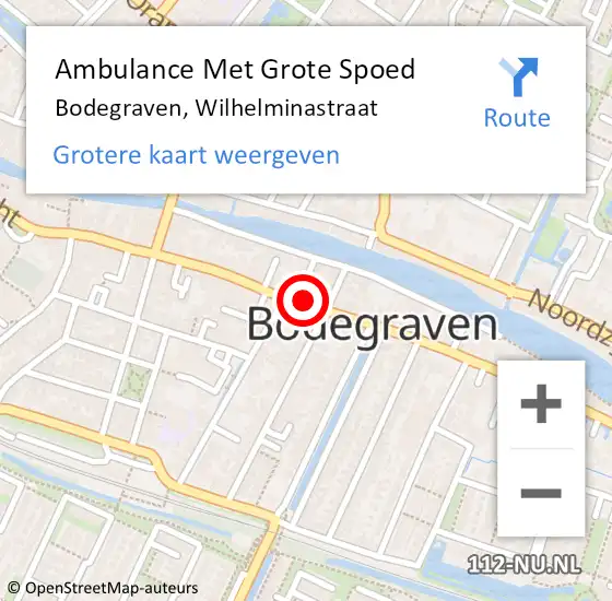 Locatie op kaart van de 112 melding: Ambulance Met Grote Spoed Naar Bodegraven, Wilhelminastraat op 23 september 2015 22:12