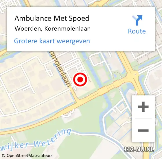 Locatie op kaart van de 112 melding: Ambulance Met Spoed Naar Woerden, Korenmolenlaan op 24 september 2015 09:28