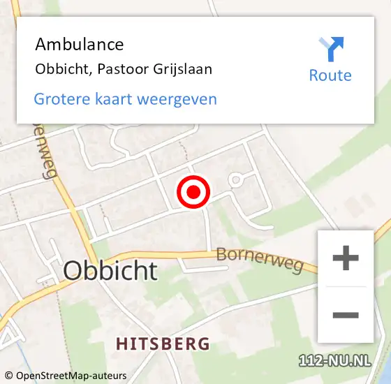 Locatie op kaart van de 112 melding: Ambulance Obbicht, Pastoor Grijslaan op 21 november 2013 13:22