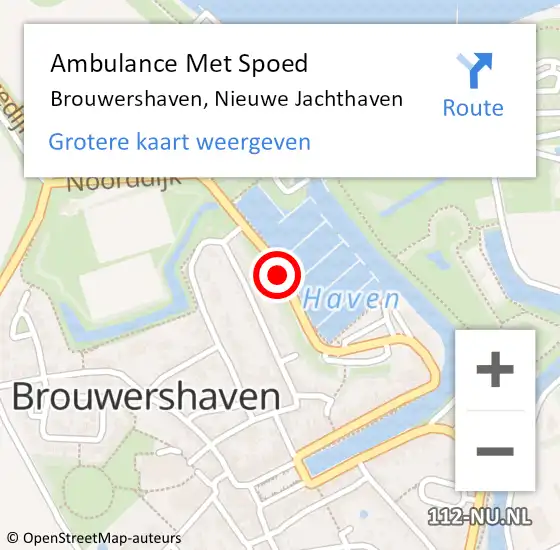 Locatie op kaart van de 112 melding: Ambulance Met Spoed Naar Brouwershaven, Nieuwe Jachthaven op 24 september 2015 13:18