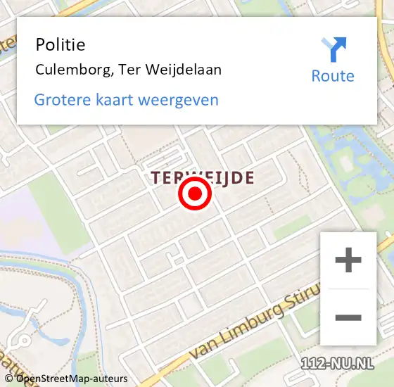 Locatie op kaart van de 112 melding: Politie Culemborg, Ter Weijdelaan op 24 september 2015 20:18