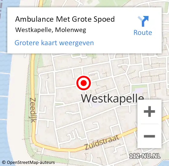 Locatie op kaart van de 112 melding: Ambulance Met Grote Spoed Naar Westkapelle, Molenweg op 24 september 2015 21:41