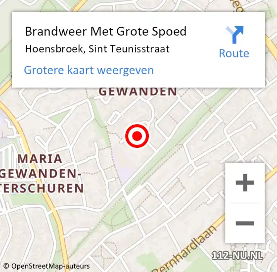 Locatie op kaart van de 112 melding: Brandweer Met Grote Spoed Naar Hoensbroek, Sint Teunisstraat op 25 september 2015 01:47