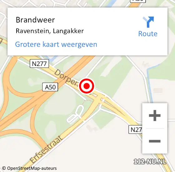 Locatie op kaart van de 112 melding: Brandweer Ravenstein, Langakker op 25 september 2015 06:51