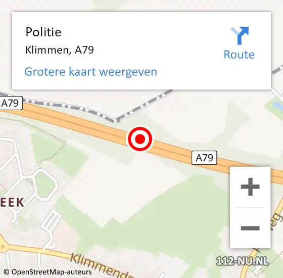 Locatie op kaart van de 112 melding: Politie Klimmen, A79 op 25 september 2015 07:40