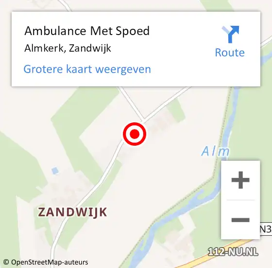 Locatie op kaart van de 112 melding: Ambulance Met Spoed Naar Almkerk, Zandwijk op 25 september 2015 09:42