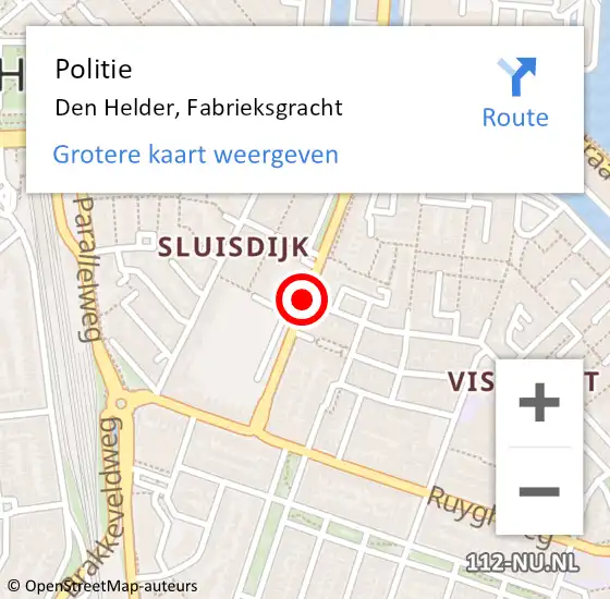 Locatie op kaart van de 112 melding: Politie Den Helder, Fabrieksgracht op 25 september 2015 09:44