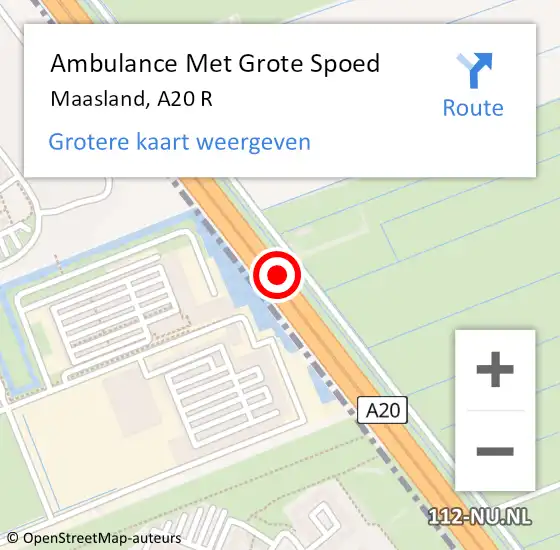 Locatie op kaart van de 112 melding: Ambulance Met Grote Spoed Naar Maasland, A20 R op 25 september 2015 12:59