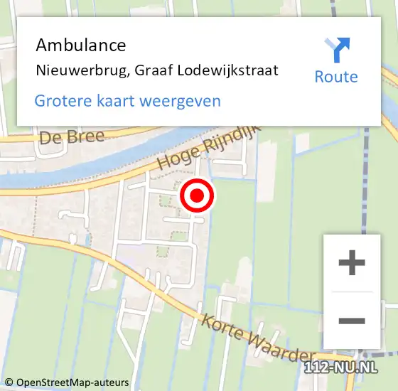 Locatie op kaart van de 112 melding: Ambulance Nieuwerbrug, Graaf Lodewijkstraat op 21 november 2013 15:25