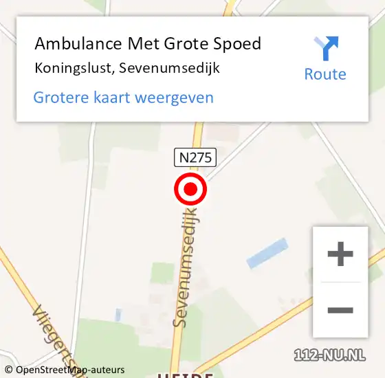 Locatie op kaart van de 112 melding: Ambulance Met Grote Spoed Naar Koningslust, Sevenumsedijk op 25 september 2015 14:33