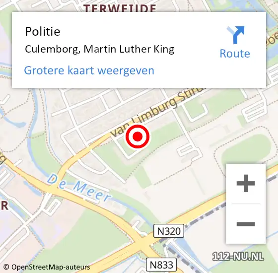 Locatie op kaart van de 112 melding: Politie Culemborg, Martin Luther King op 25 september 2015 16:12