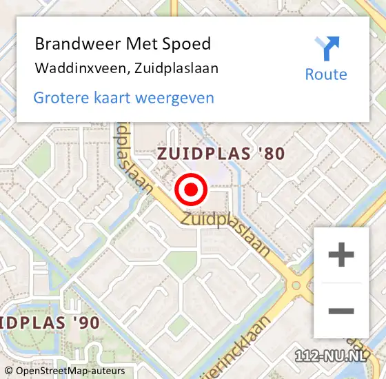 Locatie op kaart van de 112 melding: Brandweer Met Spoed Naar Waddinxveen, Zuidplaslaan op 25 september 2015 16:38