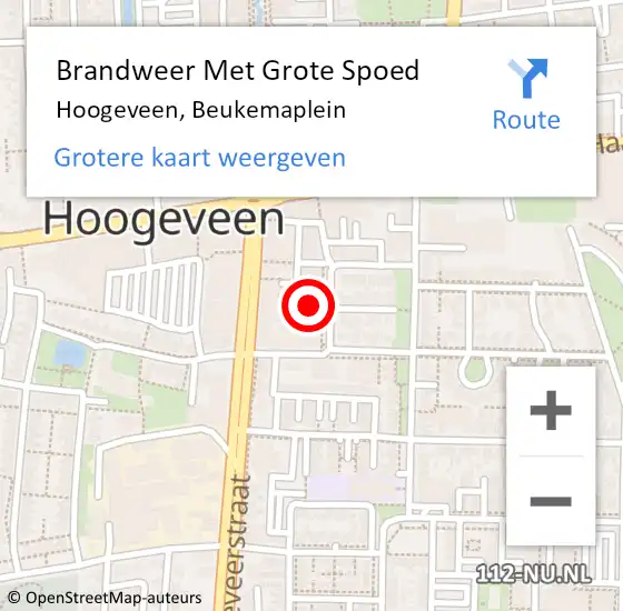 Locatie op kaart van de 112 melding: Brandweer Met Grote Spoed Naar Hoogeveen, Beukemaplein op 21 november 2013 15:56