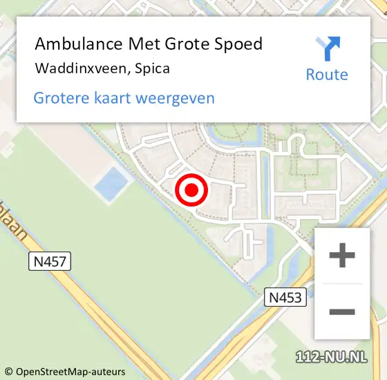 Locatie op kaart van de 112 melding: Ambulance Met Grote Spoed Naar Waddinxveen, Spica op 25 september 2015 19:59