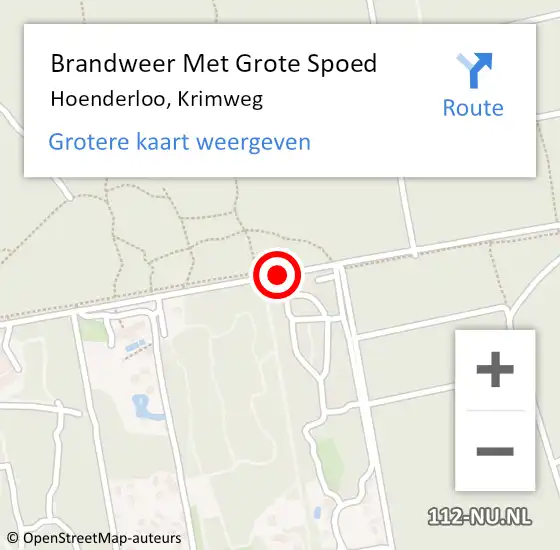 Locatie op kaart van de 112 melding: Brandweer Met Grote Spoed Naar Hoenderloo, Krimweg op 25 september 2015 20:34