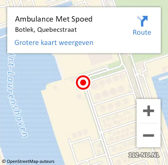 Locatie op kaart van de 112 melding: Ambulance Met Spoed Naar Botlek, Quebecstraat op 25 september 2015 22:30