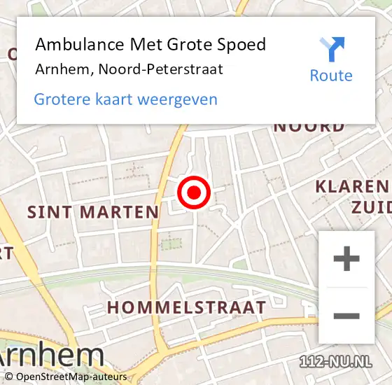 Locatie op kaart van de 112 melding: Ambulance Met Grote Spoed Naar Arnhem, Noord-Peterstraat op 25 september 2015 23:41
