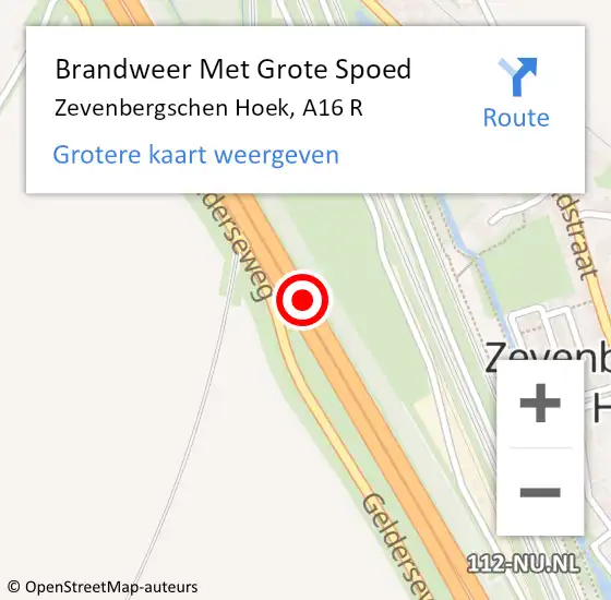 Locatie op kaart van de 112 melding: Brandweer Met Grote Spoed Naar Zevenbergschen Hoek, A16 R op 26 september 2015 00:13