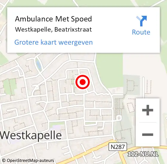 Locatie op kaart van de 112 melding: Ambulance Met Spoed Naar Westkapelle, Beatrixstraat op 26 september 2015 03:22