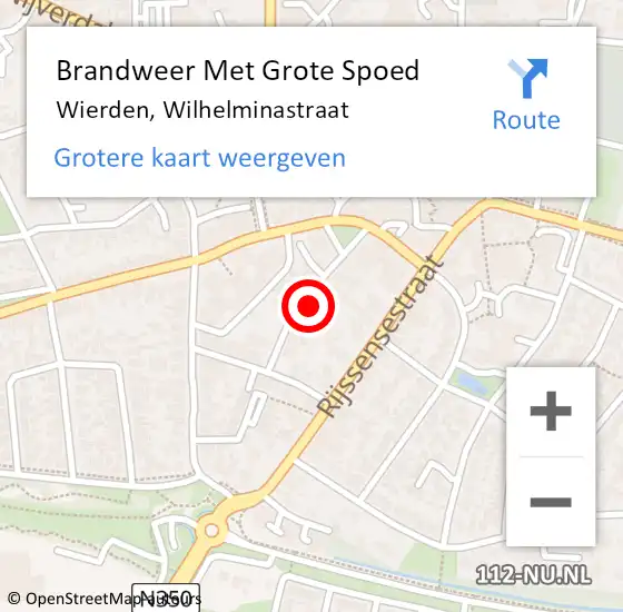 Locatie op kaart van de 112 melding: Brandweer Met Grote Spoed Naar Wierden, Wilhelminastraat op 26 september 2015 08:31