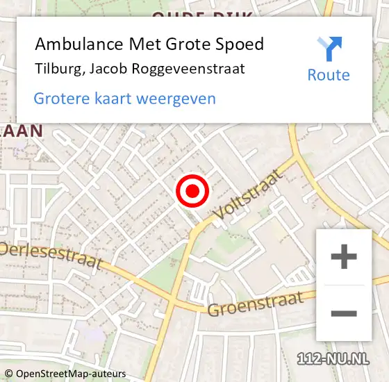 Locatie op kaart van de 112 melding: Ambulance Met Grote Spoed Naar Tilburg, Jacob Roggeveenstraat op 26 september 2015 08:52