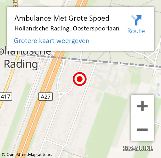 Locatie op kaart van de 112 melding: Ambulance Met Grote Spoed Naar Hollandsche Rading, Oosterspoorlaan op 26 september 2015 08:54