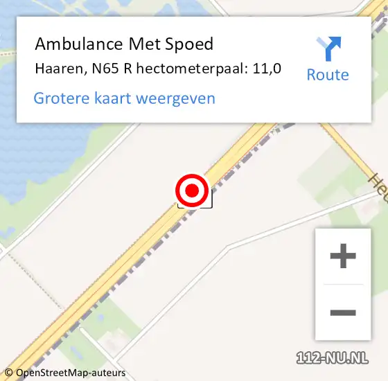 Locatie op kaart van de 112 melding: Ambulance Met Spoed Naar Haaren, N65 R hectometerpaal: 11,0 op 26 september 2015 09:12