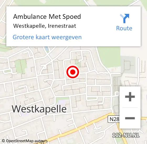 Locatie op kaart van de 112 melding: Ambulance Met Spoed Naar Westkapelle, Irenestraat op 26 september 2015 09:24