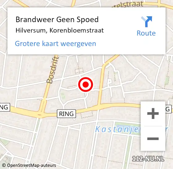 Locatie op kaart van de 112 melding: Brandweer Geen Spoed Naar Hilversum, Korenbloemstraat op 26 september 2015 09:40