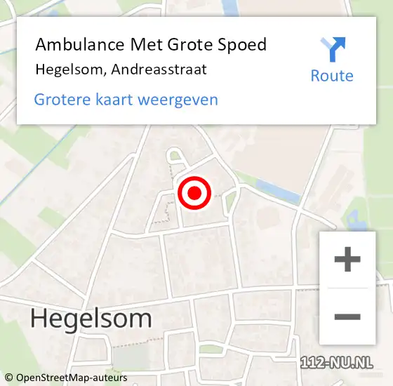 Locatie op kaart van de 112 melding: Ambulance Met Grote Spoed Naar Hegelsom, Andreasstraat op 26 september 2015 09:45