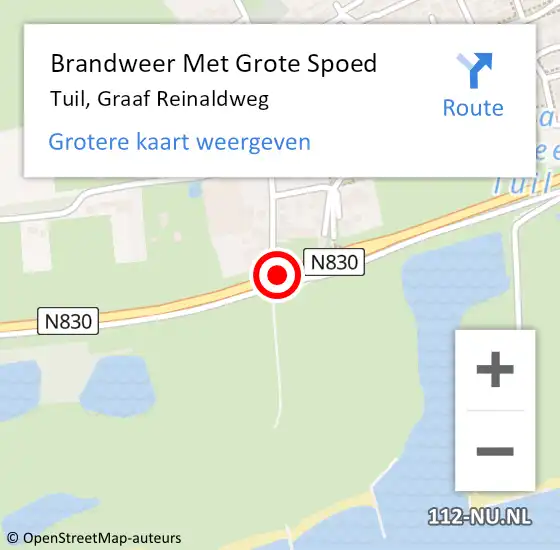 Locatie op kaart van de 112 melding: Brandweer Met Grote Spoed Naar Tuil, Graaf Reinaldweg op 26 september 2015 15:59