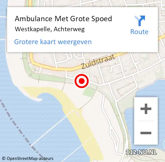 Locatie op kaart van de 112 melding: Ambulance Met Grote Spoed Naar Westkapelle, Achterweg op 26 september 2015 18:54