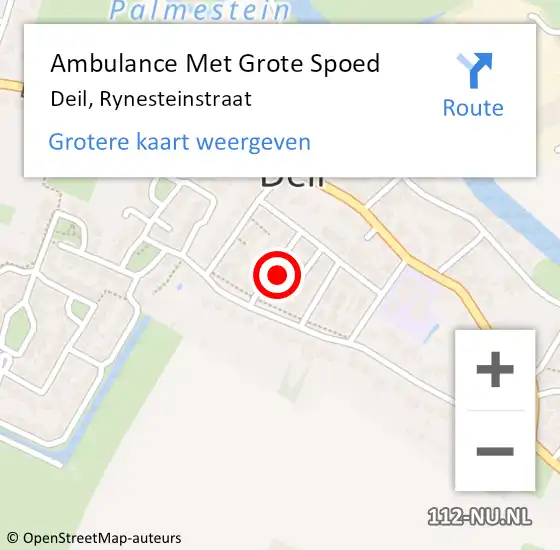 Locatie op kaart van de 112 melding: Ambulance Met Grote Spoed Naar Deil, Rynesteinstraat op 26 september 2015 22:28