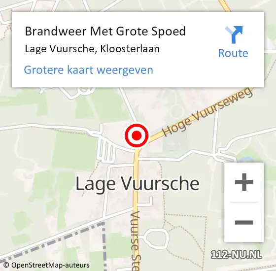 Locatie op kaart van de 112 melding: Brandweer Met Grote Spoed Naar Lage Vuursche, Kloosterlaan op 27 september 2015 07:54