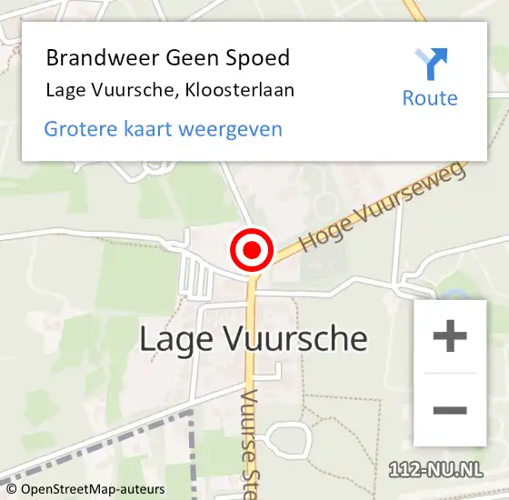 Locatie op kaart van de 112 melding: Brandweer Geen Spoed Naar Lage Vuursche, Kloosterlaan op 27 september 2015 07:55