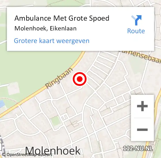 Locatie op kaart van de 112 melding: Ambulance Met Grote Spoed Naar Molenhoek, Eikenlaan op 27 september 2015 08:58