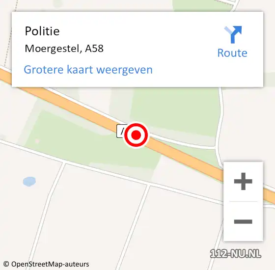 Locatie op kaart van de 112 melding: Politie Moergestel, A58 op 27 september 2015 10:13