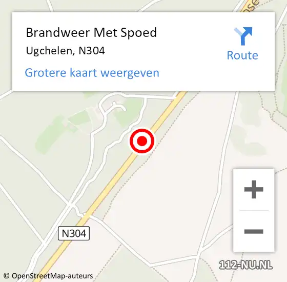 Locatie op kaart van de 112 melding: Brandweer Met Spoed Naar Ugchelen, N304 op 27 september 2015 10:55