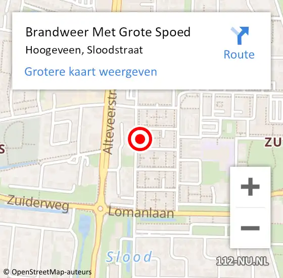 Locatie op kaart van de 112 melding: Brandweer Met Grote Spoed Naar Hoogeveen, Sloodstraat op 27 september 2015 11:04