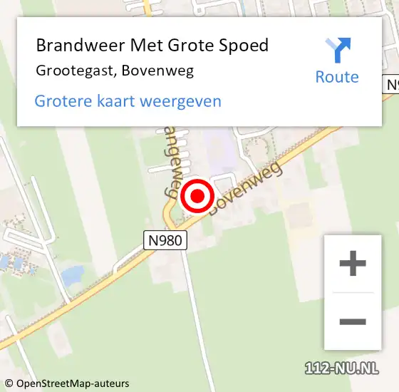 Locatie op kaart van de 112 melding: Brandweer Met Grote Spoed Naar Grootegast, Bovenweg op 27 september 2015 11:27