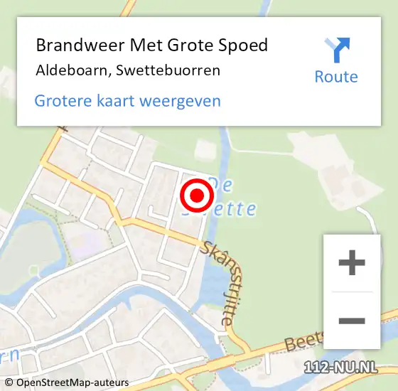 Locatie op kaart van de 112 melding: Brandweer Met Grote Spoed Naar Aldeboarn, Swettebuorren op 27 september 2015 11:35