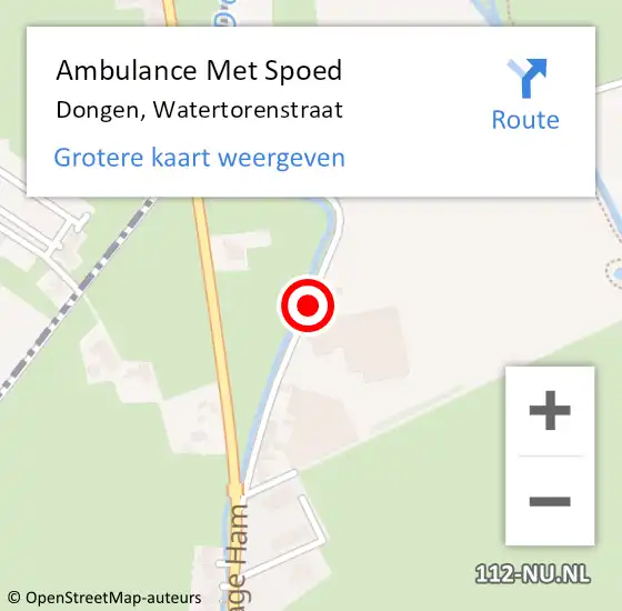 Locatie op kaart van de 112 melding: Ambulance Met Spoed Naar Dongen, Watertorenstraat op 27 september 2015 13:28